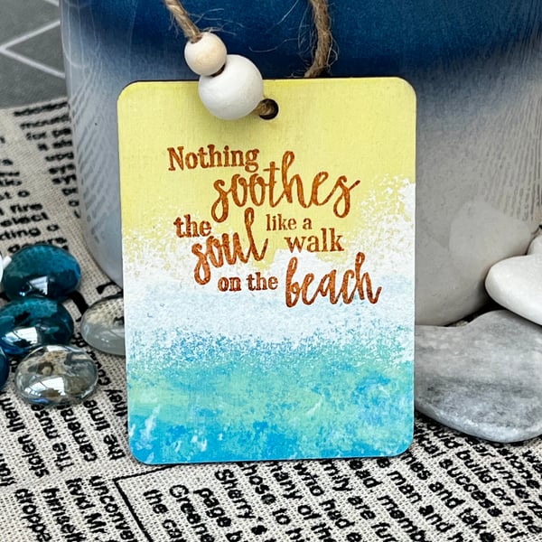 Wooden hanging decoration, seaside waves beach quote 
