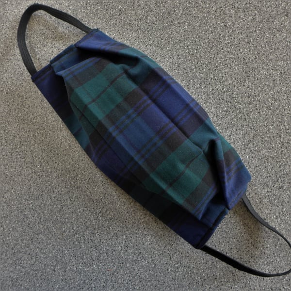 Cotton Face Mask. Black Watch Tartan..3 Layers. Washable