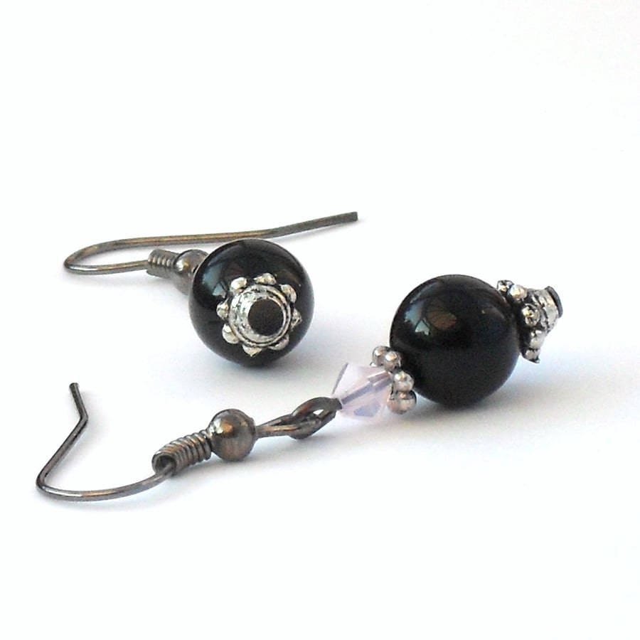 Black onyx earrings with pale pink swarovski elements