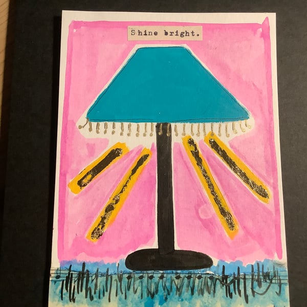 Shine bright. Original art. Painting. Lamp. Home decor. Motivational. Happy.