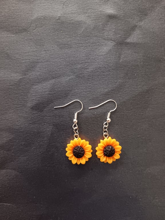Colourful sunflower charm dangle earrings 