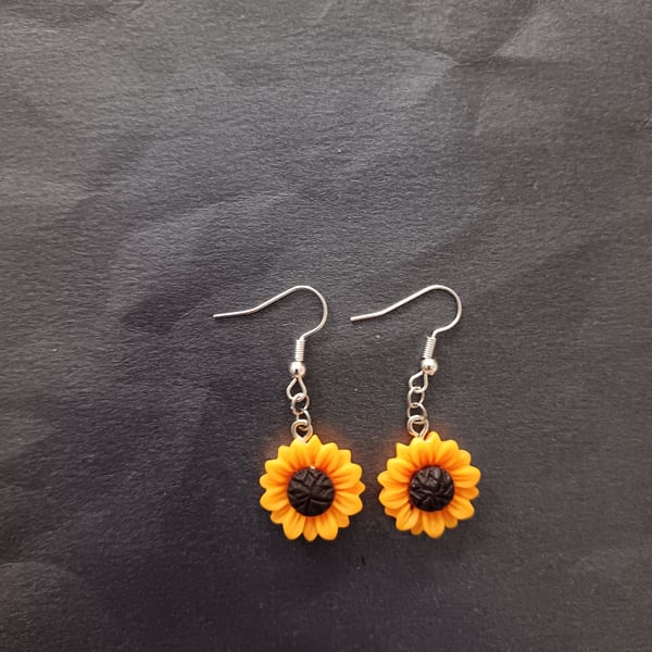 Colourful sunflower charm dangle earrings 