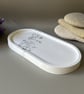 White Oval Shaped Tray with Silver Leaf and Rose Quartz