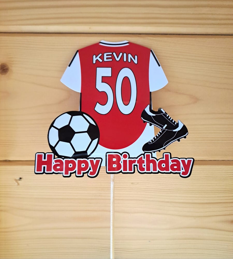 Arsenal style cake topper personalised. Football cake topper.