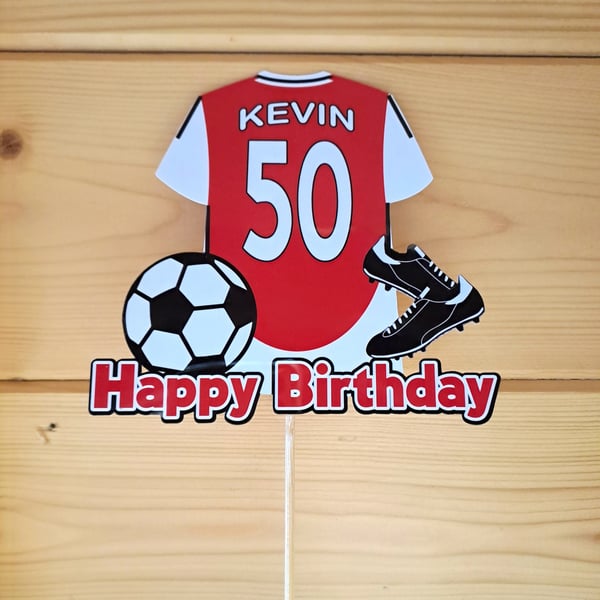 Arsenal style cake topper personalised. Football cake topper.