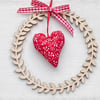 CHRISTMAS WREATH - birchwood leaf and fabric heart - design No.2 floral