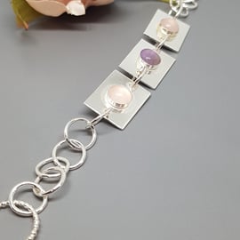 Rose Quartz and Lavender Amethyst Sterling Silver bracelet - Hallmarked