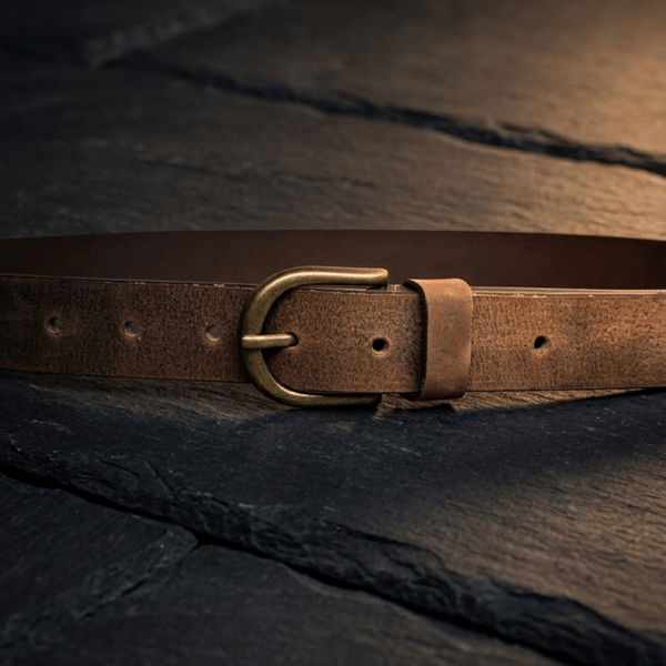 Dark Patina Full Grain Leather Belt Antique Brass Buckle Womens Belt 25mm 1 Inch
