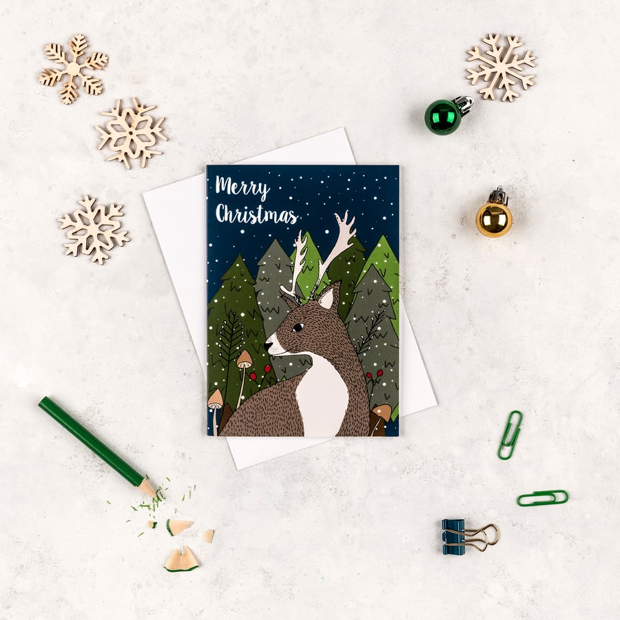 Deer in the woods Christmas card