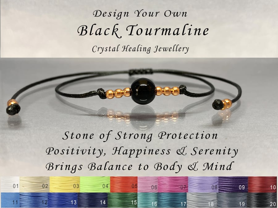 Black Tourmaline Crystal Healing Bracelet Anklet 8th Anniversary Birthday Gift 
