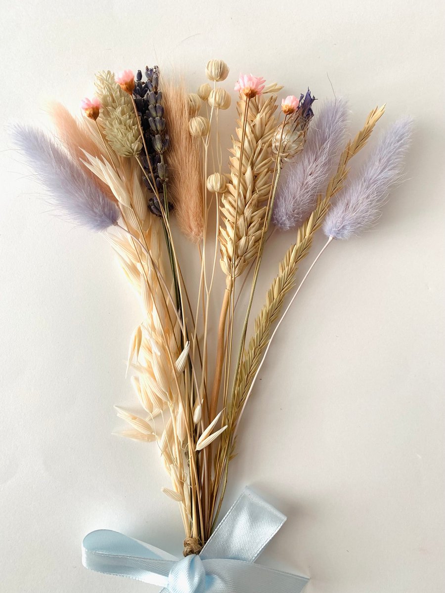 Ribbon Tied Dried Flowers Pastels Neutrals Keepsake Decoration Arrangement 