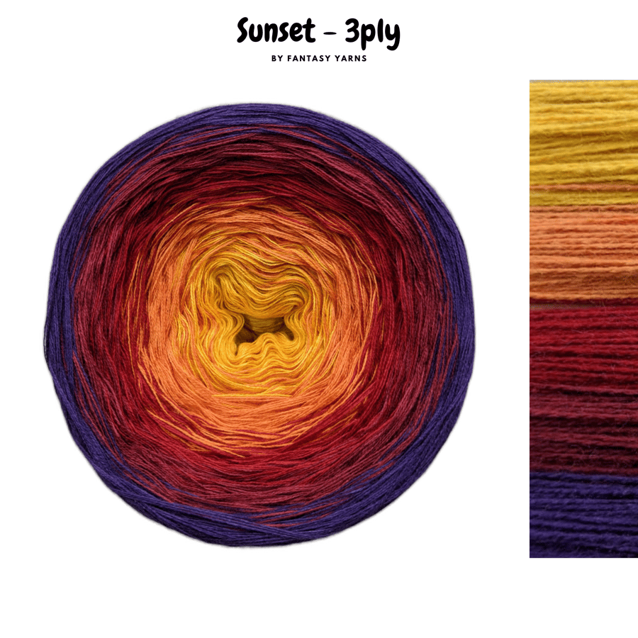 Sunset - 3PLY - Gradient Cake Yarn, Ombre Yarn Cake, Colour Change