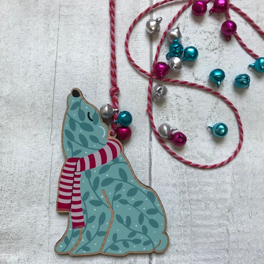 Polar Bear Wooden Christmas Decoration 