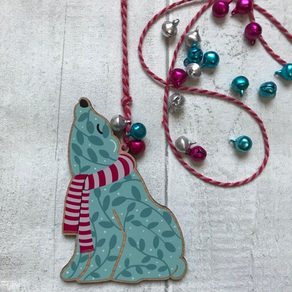 Polar Bear Wooden Christmas Decoration 