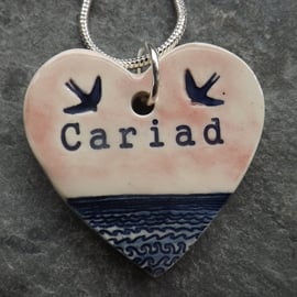 Handmade Ceramic Calon Cariad Heart pendant