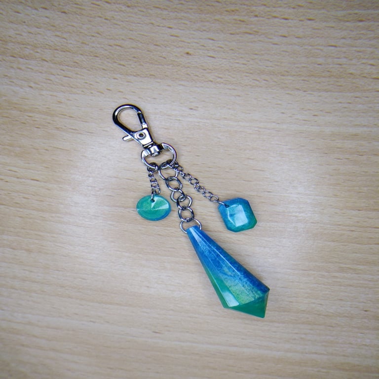 Resin crystal green and blue bag charm
