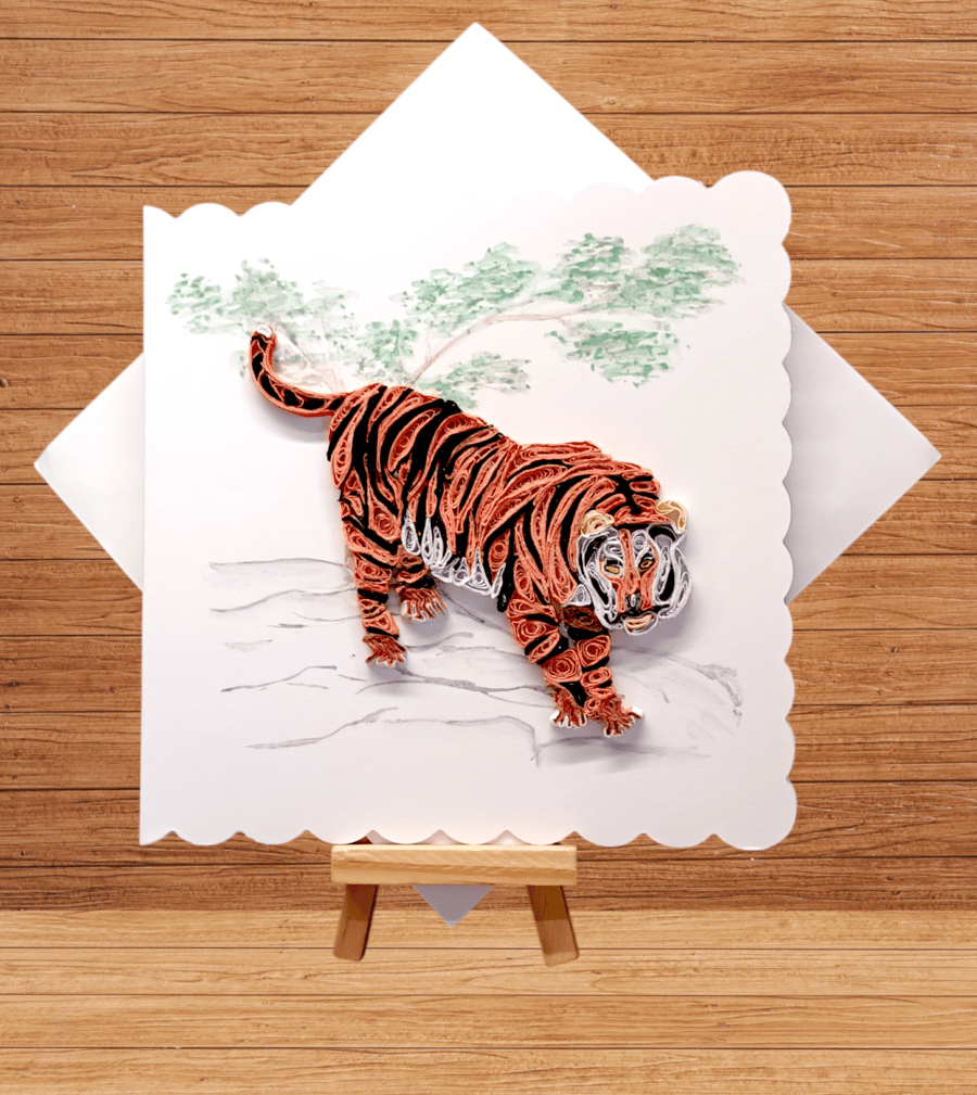 Striking quilled tiger open card