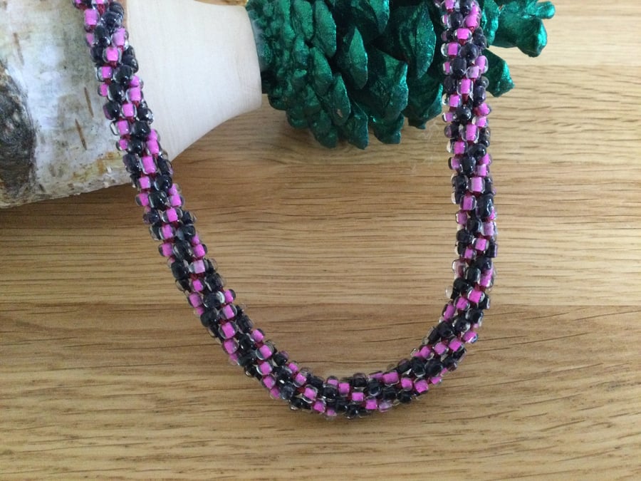 Cerise and Black Kumihimo Necklace