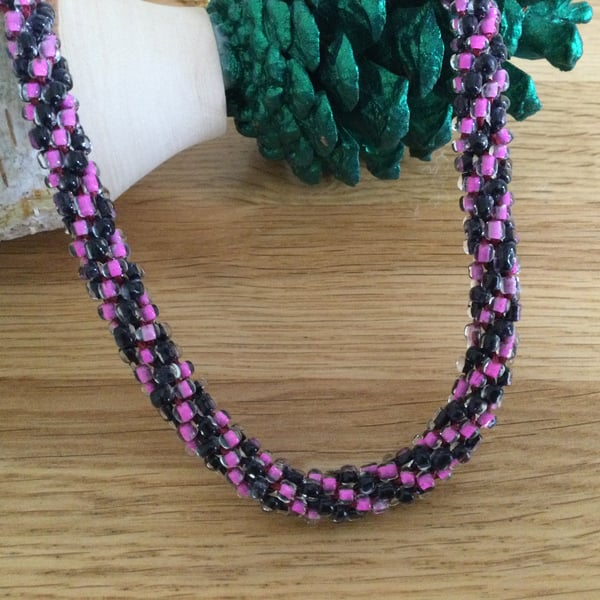 Cerise and Black Kumihimo Necklace