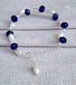 Blue Glass Bracelet, Sterling Silver Pearl Jewellery, Freshwater Pearl Bracelet - Image 5
