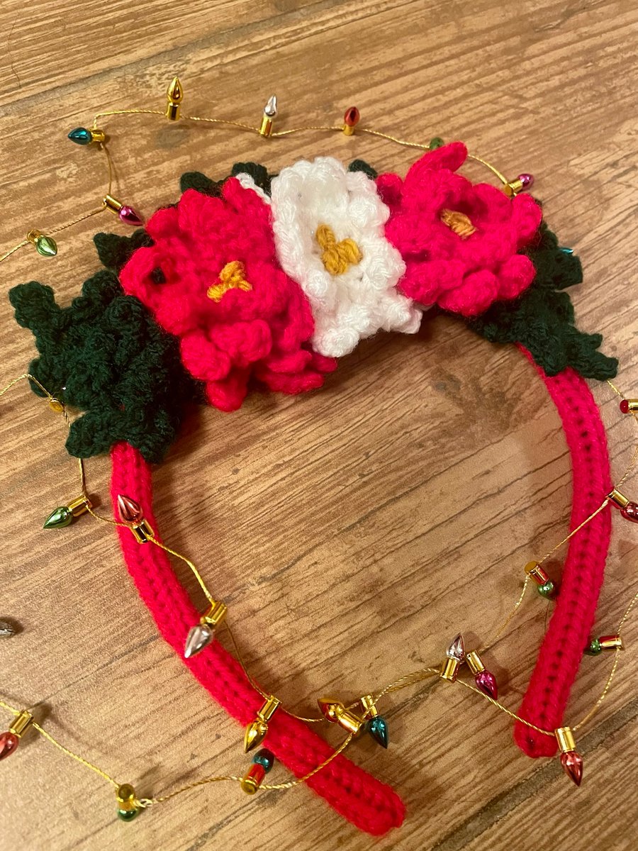 Seconds Sunday,, Poinsettia Headband, Christmas Flower Headband, Crochet