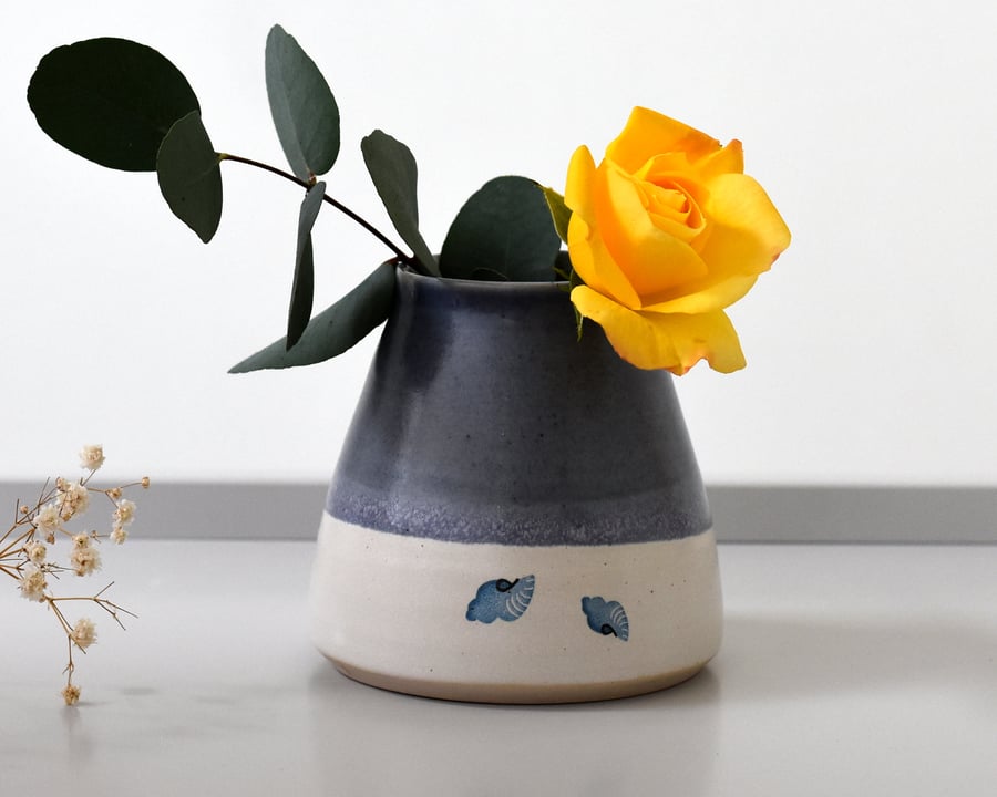 Coast inspired ceramic teardrop vase - handmade blue and white pottery