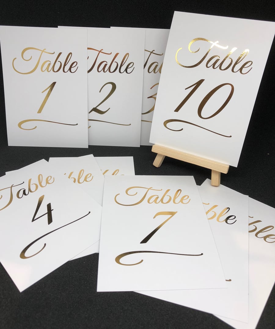 Table Numbers - Foiled - White or Ivory with Gold, Silver or Rose Gold