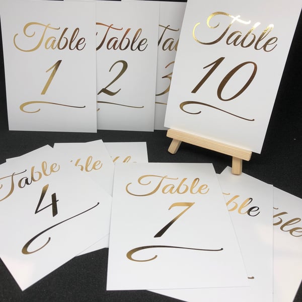 Table Numbers - Foiled - White or Ivory with Gold, Silver or Rose Gold