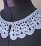 Crochet Collar, Lace Peter Pan Collar, Pale Blue Cotton, Pearl Button  - Image 2