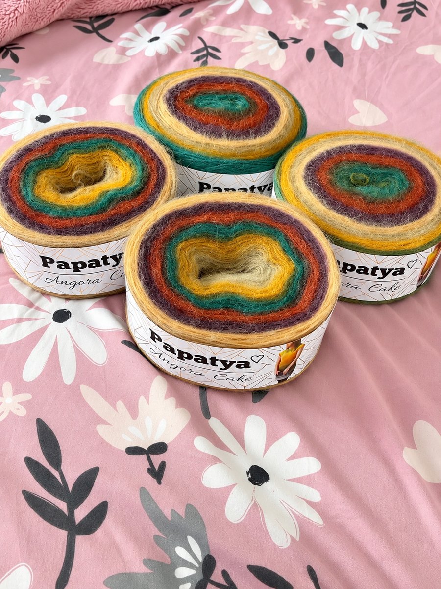 Papatya Angora Cake Yarn 800g – Mustard Teal Rust Burgundy Autumn Gradient
