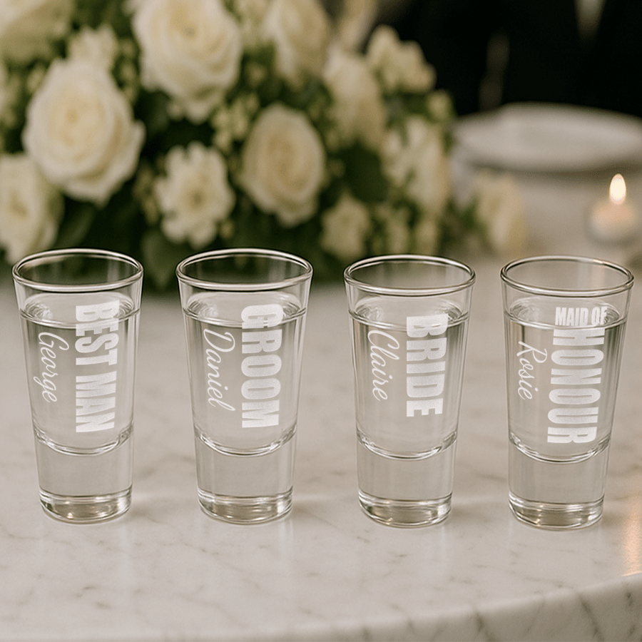  Personalised Wedding Party Shot Glass – Custom Engraved with Role & Name 