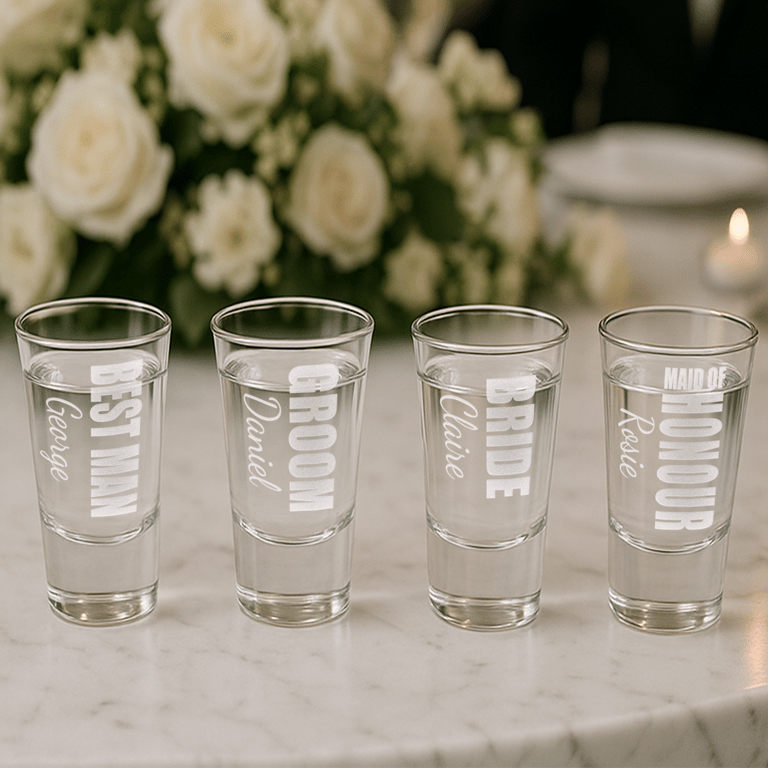  Personalised Wedding Party Shot Glass – Custom Engraved with Role & Name 