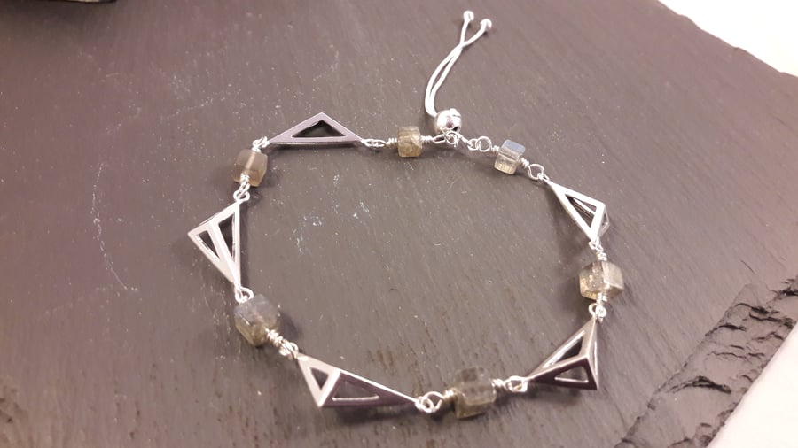 Sterling Silver and Labradorite Cubist Adjustable Bracelet