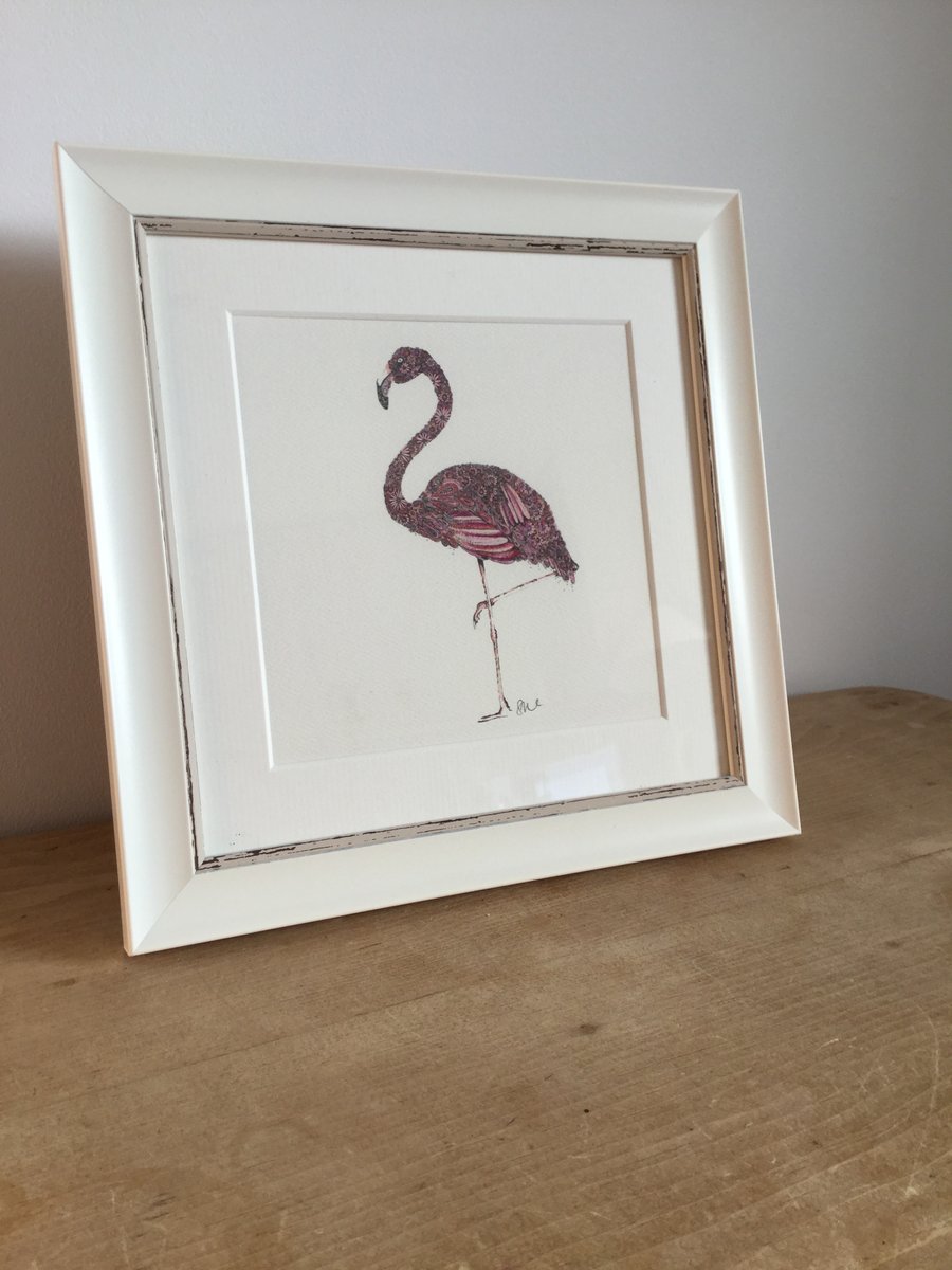 Pink Flamingo framed print 9.5 x 9.5”