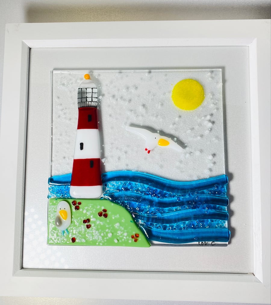 Quirky seascape picture- fused glass art