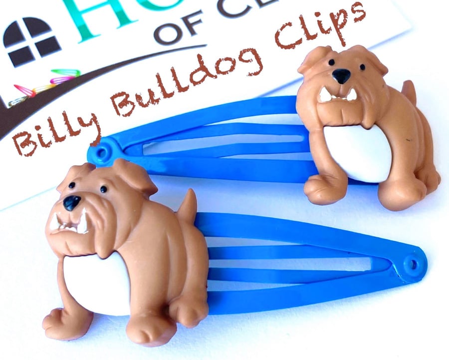 Billy Bulldog Hair Clips x2 - Snap Clip - Boys Hair Clip - Hair Accessory - Pupp