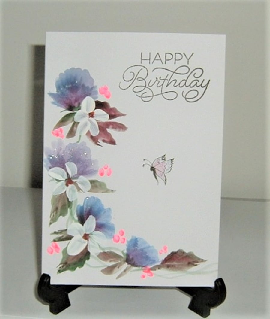 original hand painted Birthday card ( ref f 812)