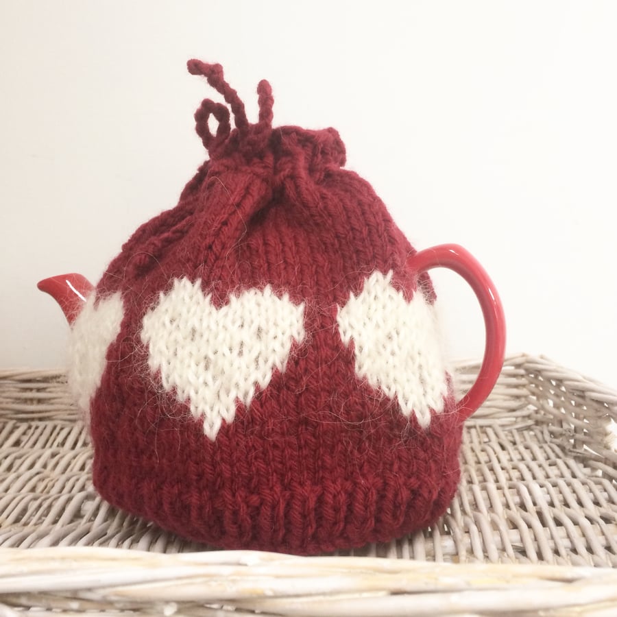 Christmas gift hand knit heart  tea cosy