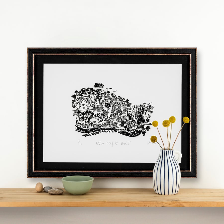 Mini City of Bath - lino cut print
