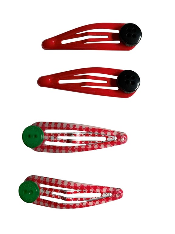 Red Black Green White Bendy Hair Clips with Button accents School uniform