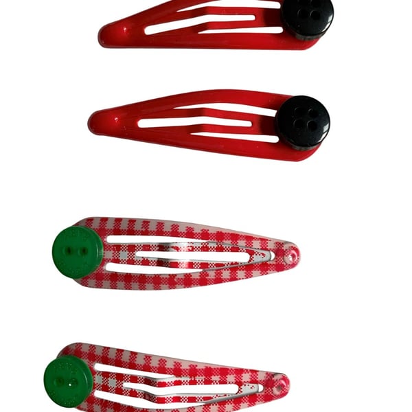 Red Black Green White Bendy Hair Clips with Button accents School uniform