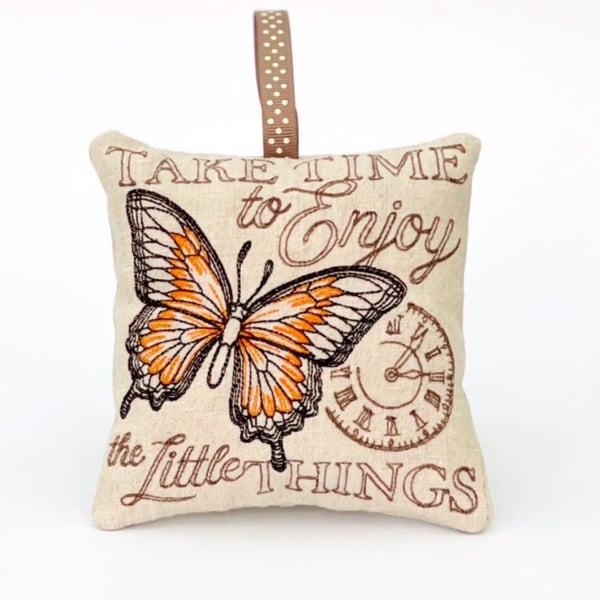 Orange Butterfly Inspirational Quotes Nature Medley Linen Lavender Bag 