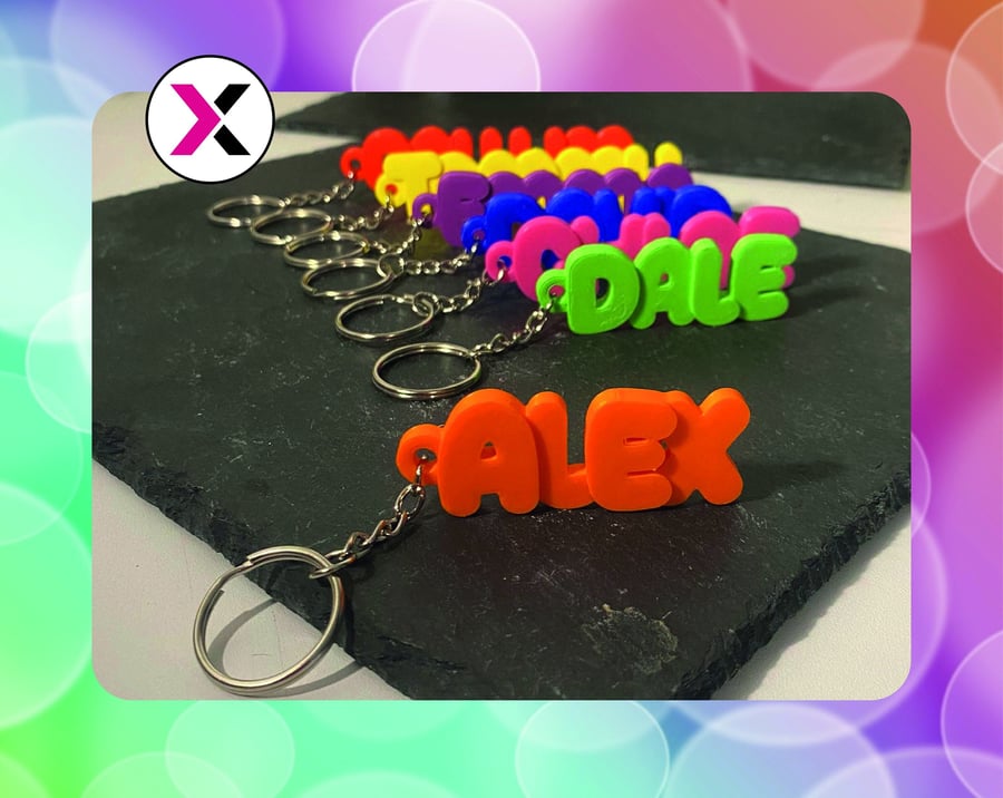 Personalised Bubble Keyring - Party Bag Fillers - School Bag Tag - Name Tag