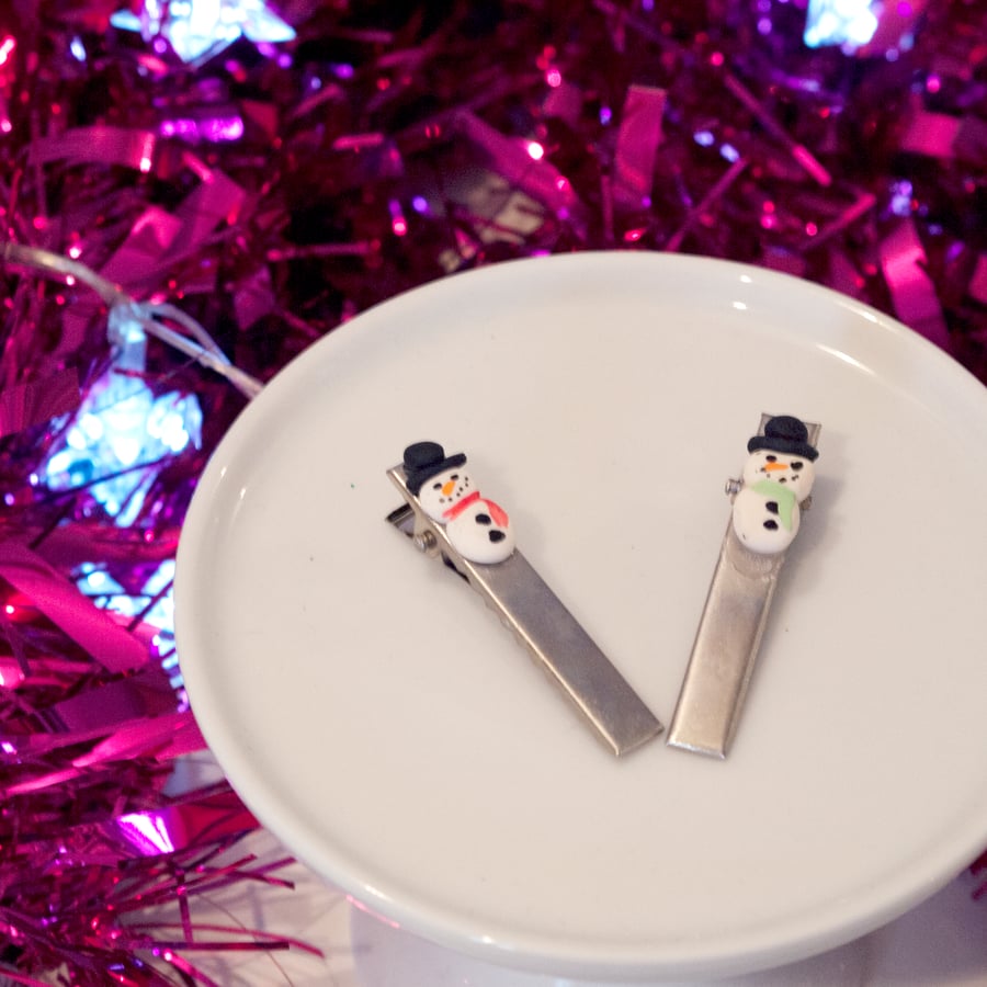 Christmas Snowman set of Hairclips (quirky, fun, unique, handmade, novel)