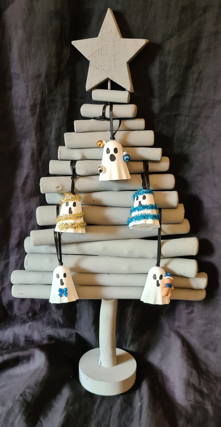 Spooky Christmas 5No 3D Ghosts  - Blue Golden - Hanging Decorations (Set D)