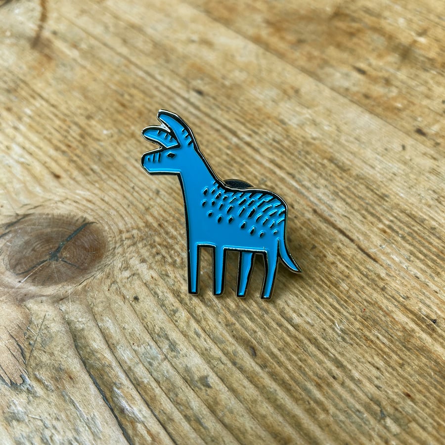 Blue donkey enamel pin badge