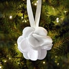 Christmas Tree Decoration, White Fabric Flower Christmas Bauble