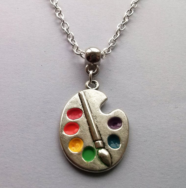 Rainbow Palette Art Artist Necklace Silver Plate 