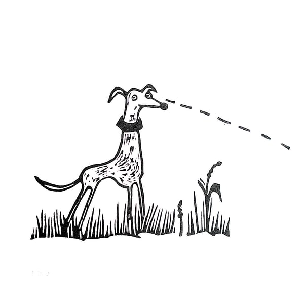 Gazing Sighthound - lino cut print