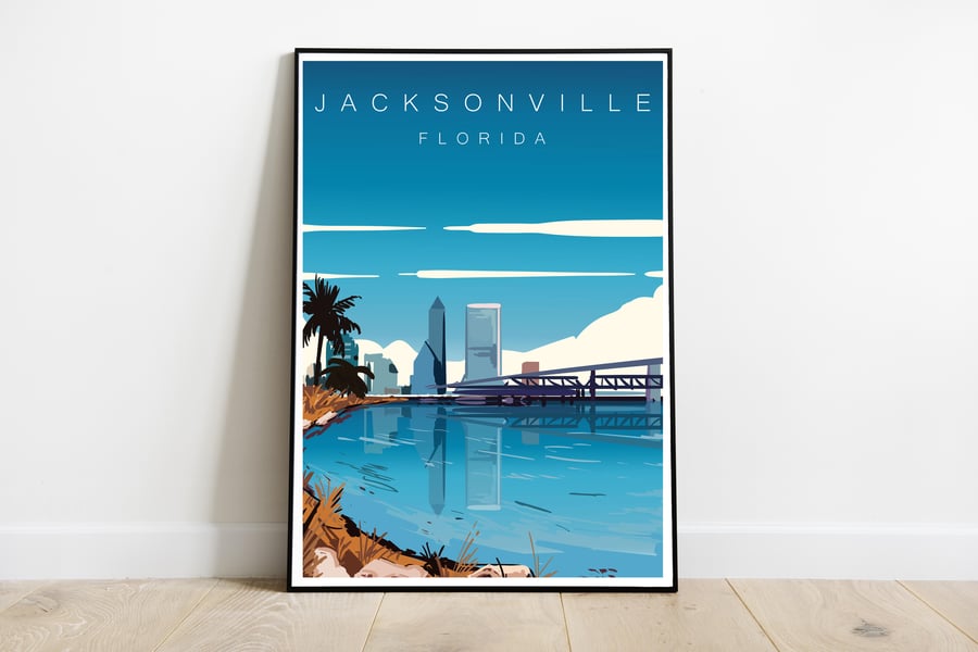 Jacksonville retro travel poster, Jacksonville travel print, USA travel art